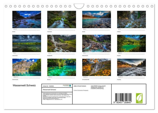 Produktbild: Wasserwelt Schweiz (Wandkalender 2026 DIN A4 quer), CALVENDO Monatskalender