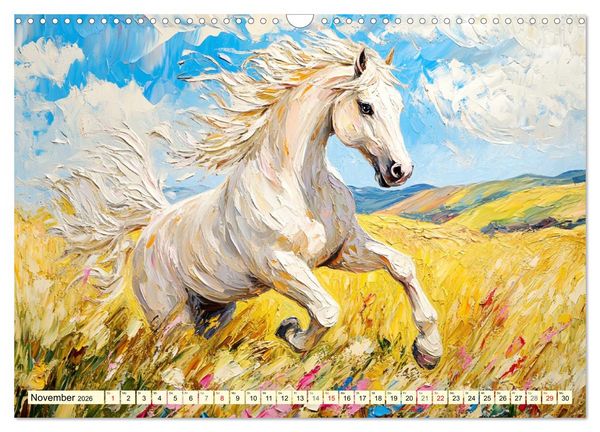 Produktbild: Die Eleganz der Pferde. Poesie im &Ouml;lgem&auml;lde-Stil (Wandkalender 2026 DIN A3 quer), CALVENDO Monatskalender