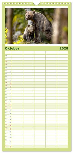 Produktbild: Familienplaner 2026 - B&auml;ren - Pandas, Grizzlyb&auml;ren und Co. mit 5 Spalten (Wandkalender, 21 x 45 cm) CALVENDO