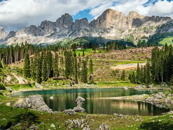 Produktbild: CALVENDO Puzzle Karersee mit Rosengartengruppe in den Dolomiten | 1000 Teile Lege-Gr&ouml;&szlig;e 64x48cm Foto-Puzzle f&uuml;r gl&uuml;ckliche Stunden