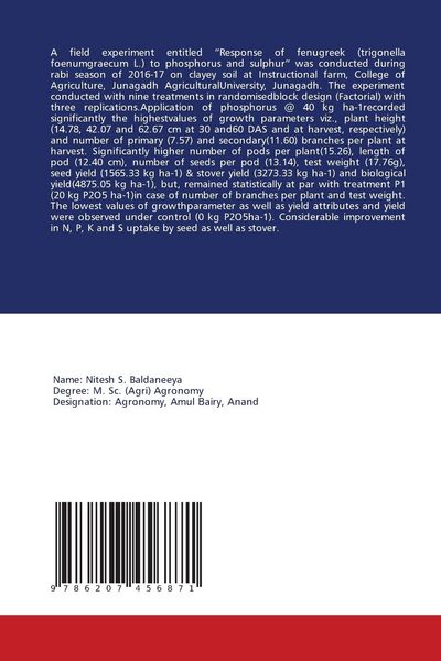 Produktbild: Response Of Fenugreek To Phosphorus and Sulphur