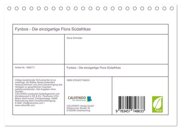 Produktbild: Fynbos - Die einzigartige Flora S&uuml;dafrikas (Tischkalender 2026 DIN A5 quer), CALVENDO Monatskalender