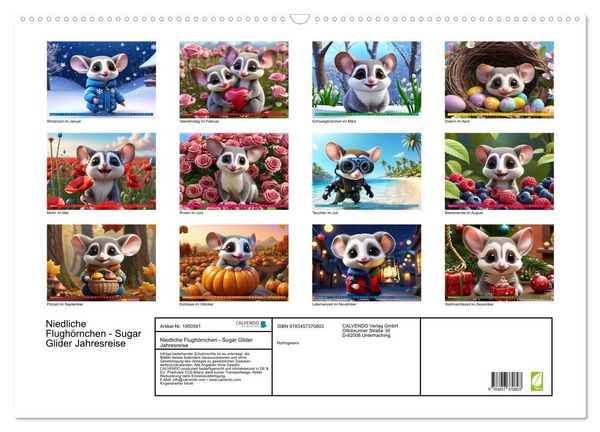 Produktbild: Niedliche Flugh&ouml;rnchen - Sugar Glider Jahresreise (Wandkalender 2026 DIN A2 quer), CALVENDO Monatskalender