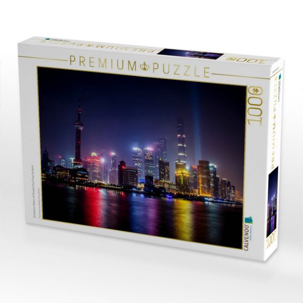 Produktbild: CALVENDO Puzzle Fantastische Skyline mit Shanghai Pearl Tower bei Nacht | 1000 Teile Lege-Gr&ouml;&szlig;e 64x48cm Foto-Puzzle f&uuml;r gl&uuml;ckliche Stunden