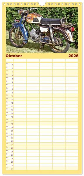 Produktbild: Familienplaner 2026 - Vintage Mopeds mit 5 Spalten (Wandkalender, 21 x 45 cm) CALVENDO