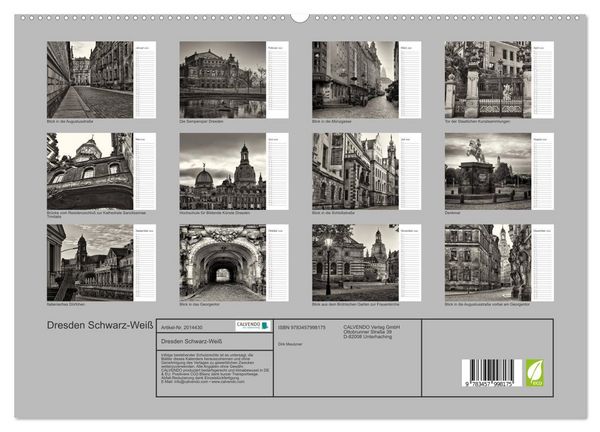 Produktbild: Dresden Schwarz-Wei&szlig; (hochwertiger Premium Wandkalender 2026 DIN A2 quer), Kunstdruck in Hochglanz