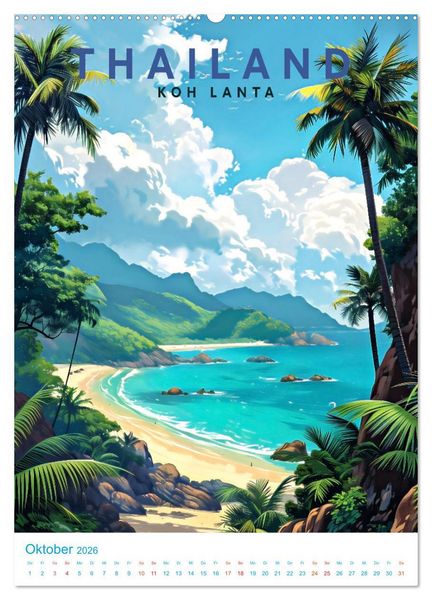 Produktbild: Thailand - Old School Poster Style (Wandkalender 2026 DIN A2 hoch), CALVENDO Monatskalender