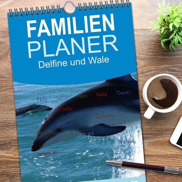 Produktbild: Familienplaner 2026 - Delfine und Wale mit 5 Spalten (Wandkalender, 21 x 45 cm) CALVENDO