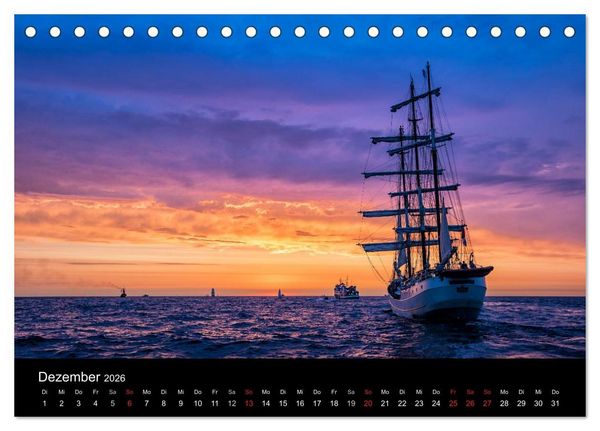 Produktbild: Windjammer auf der Ostsee im Abendlicht (Tischkalender 2026 DIN A5 quer), CALVENDO Monatskalender