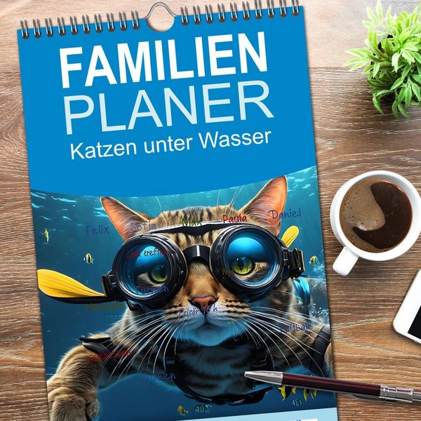 Produktbild: Familienplaner 2026 - Katzen unter Wasser mit 5 Spalten (Wandkalender, 21 x 45 cm) CALVENDO