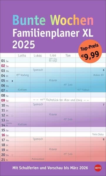 Bunte Wochen Familienplaner XL 2025