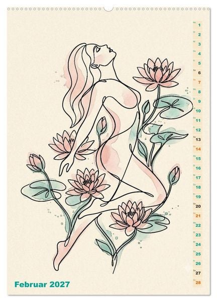 Produktbild: Bl&uuml;tenhauch und Silhouette - Line Art trifft Aquarell (Wandkalender 2027 DIN A2 hoch), CALVENDO Monatskalender