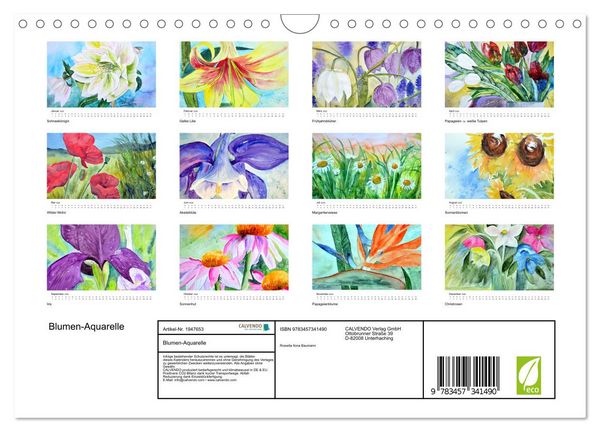 Produktbild: Blumen-Aquarelle (Wandkalender 2026 DIN A4 quer), CALVENDO Monatskalender