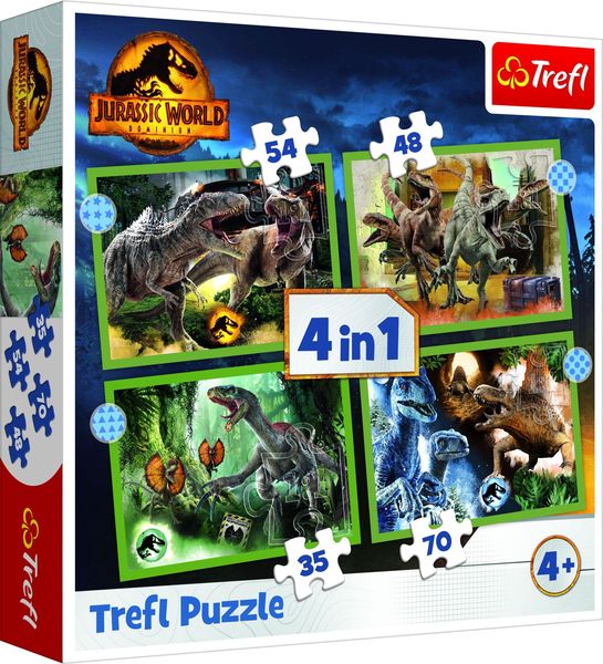 Produktbild: 4 in 1 Puzzle 35, 48, 54, 70 Teile Jurassic World (Kinderpuzzle)