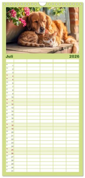Produktbild: Familienplaner 2026 - Bauernhof-Freunde - Hunde und ihre tierischen Freundschaften mit 5 Spalten (Wandkalender, 21 x 45 cm) CALVENDO