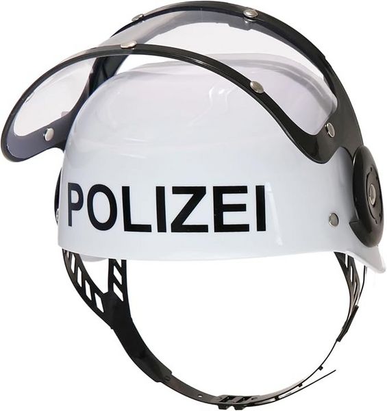 Produktbild: BestSaller 1419 - Kinder-Polizeihelm mit Klappvisier, Kunststoff, wei&szlig;/schwarz, verstellbare Passform f&uuml;r Kopfumfang von 47-55 cm