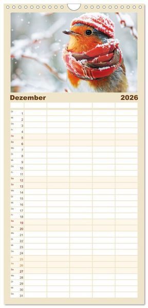 Produktbild: Familienplaner 2026 - Niedliche V&ouml;gel! Trendige Schnabelstars erobern die Modewelt mit 5 Spalten (Wandkalender, 21 x 45 cm) CALVENDO