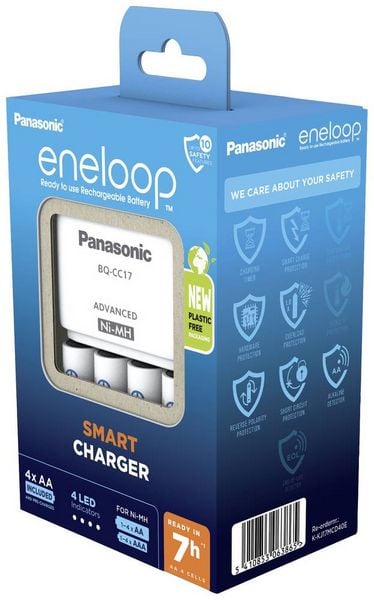 Produktbild: Panasonic Advanced BQ-CC17 + 4x eneloop AA Rundzellen-Ladeger&auml;t NiMH Micro (AAA), Mignon (AA)