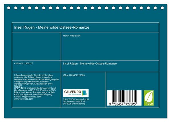 Produktbild: Insel R&uuml;gen - Meine wilde Ostsee-Romanze (Tischkalender 2026 DIN A5 quer), CALVENDO Monatskalender
