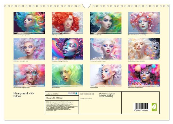 Produktbild: Haarpracht - KI-Bilder (Wandkalender 2026 DIN A3 quer), CALVENDO Monatskalender