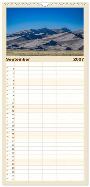 Produktbild: Familienplaner 2027 - Wyoming, South Dakota Colorado mit 5 Spalten (Wandkalender, 21 x 45 cm) CALVENDO