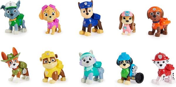 PAW Patrol – Action Pups Geschenkset mit 10 Hundefiguren zum Sammeln, alle Hauptcharaktere in Uniform mit Werkzeug, für Kinder ab 3 Jahren.