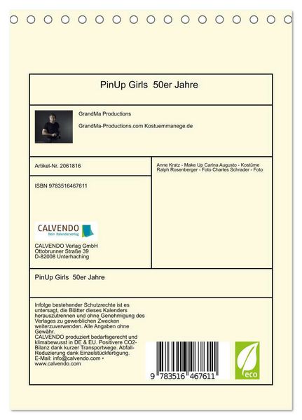 Produktbild: PinUp Girls 50er Jahre (Tischkalender 2026 DIN A5 hoch), CALVENDO Monatskalender