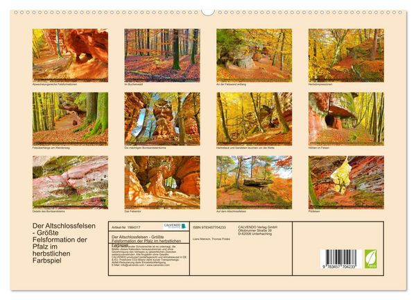 Produktbild: Der Altschlossfelsen - Gr&ouml;&szlig;te Felsformation der Pfalz im herbstlichen Farbspiel (hochwertiger Premium Wandkalender 2026 DIN A2 quer), Kunstdruck in Hochglanz