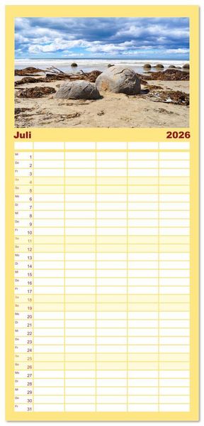 Produktbild: Familienplaner 2026 - Erlebe mit mir das Naturwunder Neuseeland die S&uuml;dinsel mit 5 Spalten (Wandkalender, 21 x 45 cm) CALVENDO