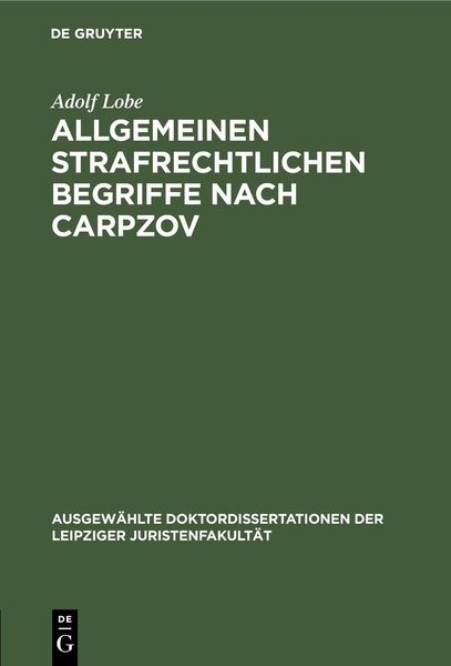 Produktbild: Allgemeinen strafrechtlichen Begriffe nach Carpzov