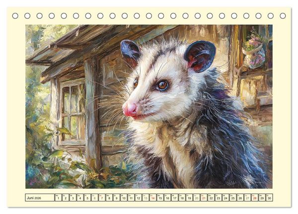Produktbild: Opossums. Faszinierende Beutelratten in &Ouml;loptik (Tischkalender 2026 DIN A5 quer), CALVENDO Monatskalender