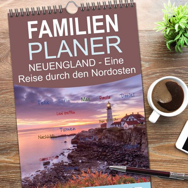 Produktbild: Familienplaner 2026 - NEUENGLAND - Eine Reise durch den Nordosten der USA mit 5 Spalten (Wandkalender, 21 x 45 cm) CALVENDO