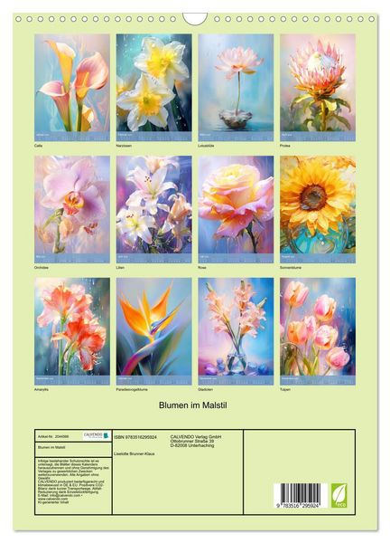 Produktbild: Blumen im Malstil (Wandkalender 2026 DIN A3 hoch), CALVENDO Monatskalender