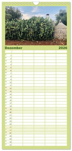 Produktbild: Familienplaner 2026 - Apuliens Kulturlandschaft mit 5 Spalten (Wandkalender, 21 x 45 cm) CALVENDO