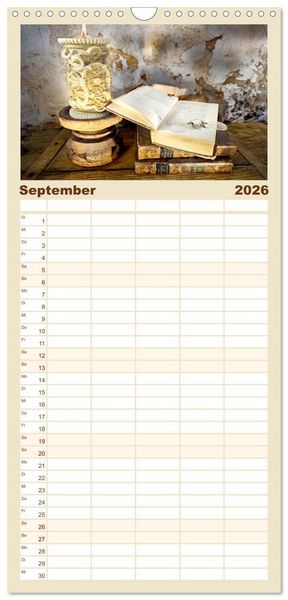 Produktbild: Familienplaner 2026 - Wabi Sabi: All die sch&ouml;nen alten Dinge mit 5 Spalten (Wandkalender, 21 x 45 cm) CALVENDO