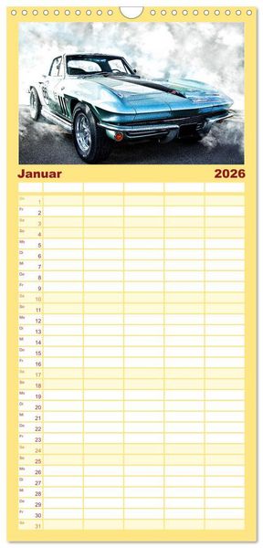 Produktbild: Familienplaner 2026 - American Automobile mit 5 Spalten (Wandkalender, 21 x 45 cm) CALVENDO