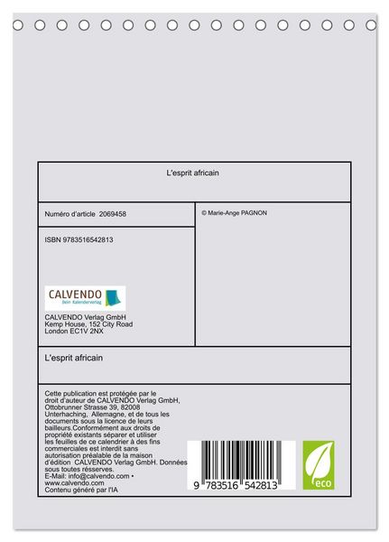 Produktbild: L'esprit africain (Calendrier de bureau 2026 DIN A5 horizontal), CALVENDO calendrier mensuel