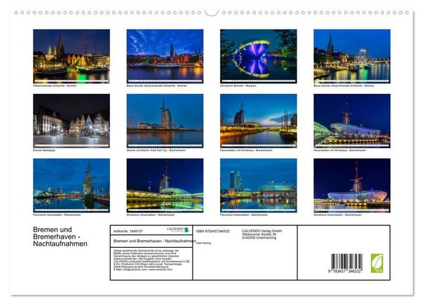 Produktbild: Bremen und Bremerhaven - Nachtaufnahmen (hochwertiger Premium Wandkalender 2026 DIN A2 quer), Kunstdruck in Hochglanz