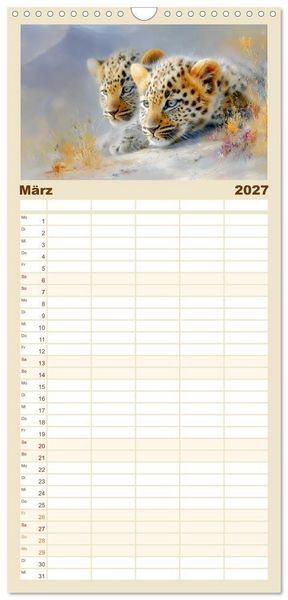 Produktbild: Familienplaner 2027 - Leopardenkinder. Afrikas Katzenbabys im Licht der Natur mit 5 Spalten (Wandkalender, 21 x 45 cm) CALVENDO