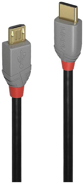 LINDY USB-Kabel USB 2.0 USB-C® Stecker, USB-Micro-B Stecker 0.50m Schwarz, Grau 36890