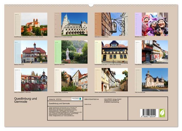 Produktbild: Quedlinburg und Gernrode (hochwertiger Premium Wandkalender 2026 DIN A2 quer), Kunstdruck in Hochglanz