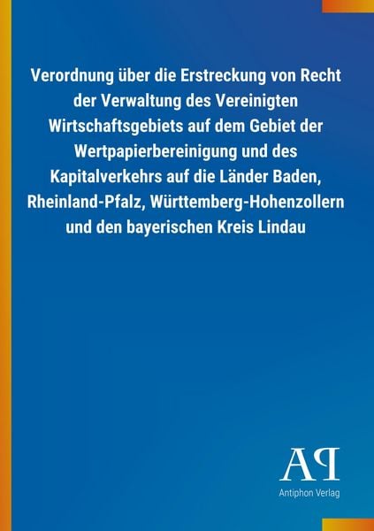 Produktbild: Verordnung &uuml;ber die Erstreckung von Recht der Verwaltung des