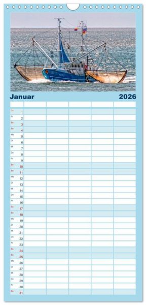 Produktbild: Familienplaner 2026 - Maritime Augenblicke - Fischkutter mit 5 Spalten (Wandkalender, 21 x 45 cm) CALVENDO