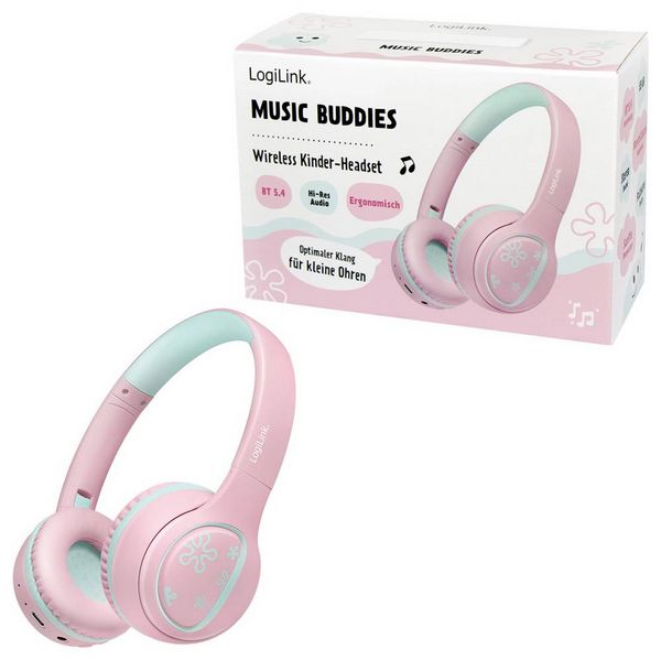 Produktbild: LogiLink BT0073P On Ear Headset Bluetooth&reg;, kabelgebunden Rosa, Hellblau Faltbar, Lautst&auml;rkebegrenzung