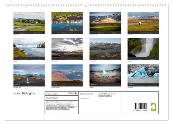Produktbild: Island Highlights (hochwertiger Premium Wandkalender 2026 DIN A2 quer), Kunstdruck in Hochglanz