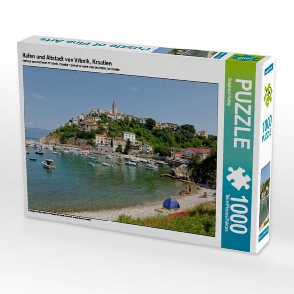 CALVENDO Puzzle Hafen und Altstadt von Vrbnik, Kroatien | 1000 Teile Lege-Größe 64x48cm Foto-Puzzle für glückliche Stunden