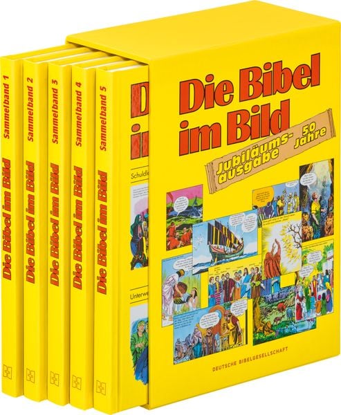 Produktbild: Comic-Reihe &bdquo;Die Bibel im Bild&ldquo;. 50 Jahre-Jubil&auml;umsausgabe. Kinderbuch-Klassiker ab 8 Jahren mit Geschichten aus dem Alten und Neuen Testament als Comics. 5 Sammelb&auml;nde im Schuber