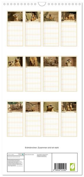 Produktbild: Familienplaner 2026 - Erdm&auml;nnchen: Zusammen sind wir stark mit 5 Spalten (Wandkalender, 21 x 45 cm) CALVENDO