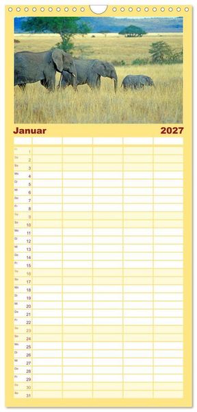 Produktbild: Familienplaner 2027 - Elefanten in der Serengeti mit 5 Spalten (Wandkalender, 21 x 45 cm) CALVENDO
