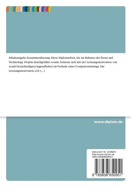 Produktbild: Leistungsmotivation bei sozial benachteiligten Jugendlichen im Verlauf eines Computertrainings